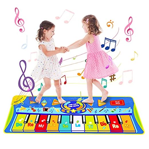 BelleStyle Leksaker för 3 4 5 6 år gamla pojkar flickor, barnleksaker piano musik dans matta för småbarn, 130 x 48 cm stor musikmatta pedagogiska leksaker för barn, babygolv lekmatta piano touch tangentbordsmatta