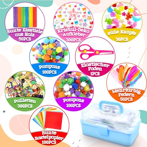 LINAYE 3000+Pcs Bastelset für Kinder Bastelbox Bastelmaterial Set,Bastelkoffer Gehören Pompons,Pfeifenreiniger… – Ansicht 2