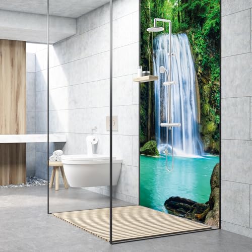 Dedeco Paroi de douche de qualité supérieure avec motif Cascade V1, 90 x 200 cm, imperméable, revêtement mural sans joints en panneau composite d'aluminium de 3 mm, remplacement de carrelage sans