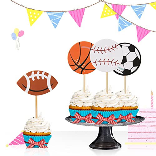Nmas All Star Sports Theme Cupcake Toppers Basketball / Baseball / Football Cupcake Topper Sports Boy Birthday Sports Theme Party Supplies Decoration 36Pcs #TOP1
