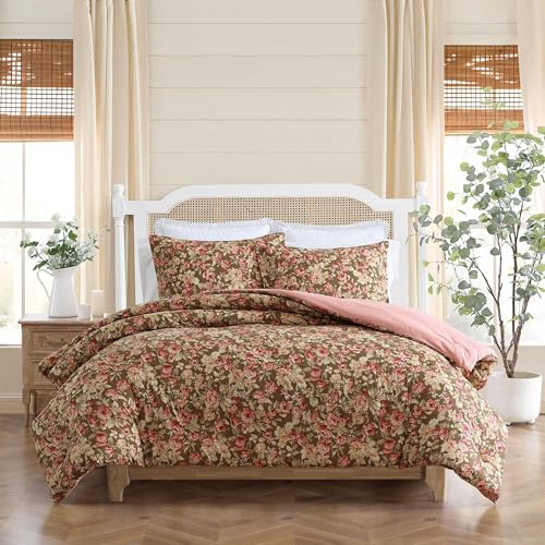 Image of Laura Ashley - Twin Comforter Set, Soft Cotton Bedding with Matching Shams, Floral Home Decor, Oeko-Tex Certified (Bloomsbury Brown, Twin)