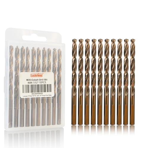 Luckyway 7/32″ Cobalt Drill Bit (10 Pcs), Jobber Length Twist Drill Bit Set for Hard Metal, Stainless Steel, Cast Iron, Wood and Plastic, with Storage Case