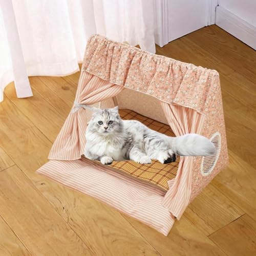 Image of CALANDIS Cat Tent House Creative Summer Breathable Window Pet Bed Dog Tent for Kitten Pink | Beds | Cat Supplies