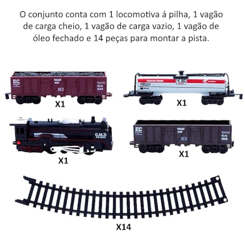 Ferrorama de Brinquedo Trem Elétrico Infantil Trenzinho Locomotiva com Luz Trilhos e 3 Vagões