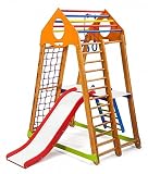 Parque infantil de madera con tobogán 'Bambinowood-Plus-2-DE' con red de escalada con anillos, muro de escalada