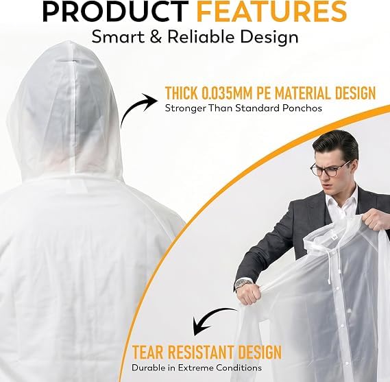 Image of Disposable Emergency Rain Ponchos 5 /10 Pack, Clear Waterproof