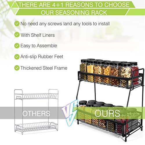 Flanney Spice Rack Organizer For Countertop, 2 Tier Metal Foldable Non-Slip Countertop Organizer, Countertop Spice Rack For Kitchen Bathroom Countertop(Black) #TOP3