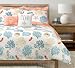 Lush Decor Blue and Coral Coastal Reef Quilt-Reversible 7 Piece Bedding Set with Feather Seashell Design-Full Queen