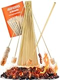 Stockbrot Spieße Lagerfeuer 90cm - 100 Marshmallow Spieße Holz Lang, Grillspieße Bambus für Stockbrot Stöcke, Feuerschale Zubehör, Smores Kit mit Rezeptheft - 6mm Ø Stäbe