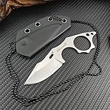 EDC Mini Pocket Fixed Blade Neck Knife, With Kydex Sheath Tactical Necklace skeleton Pendant Hidden Stonewash Plain Full Tang Blade Knives for men