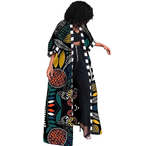 RICOCHO Kente African Open Front Long Cardigan Women's Traditional Ankara Outwear Ethnic Dashiki Long Dress