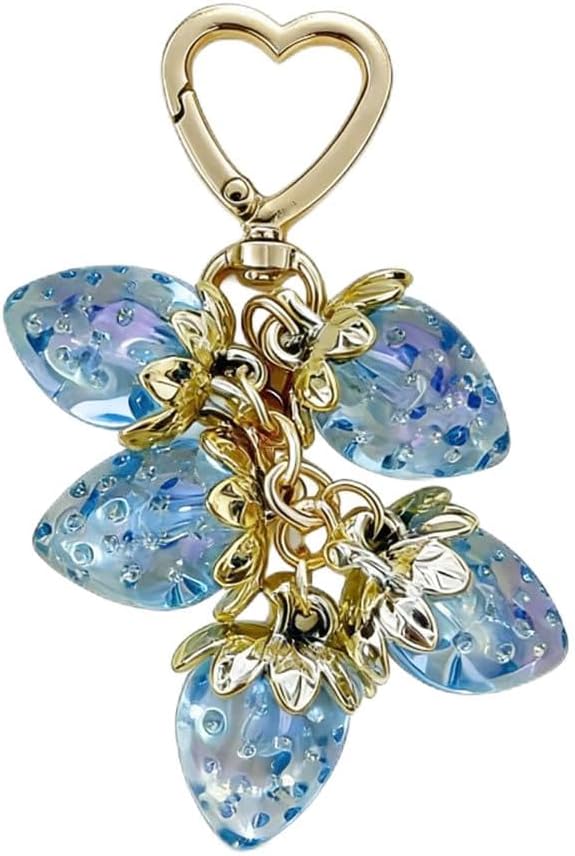 Cute Sparkly Crystal Strawberry Keychain Charm for Women, Daisy Fruit Key Ring Pendant for Bag Purse Backpack