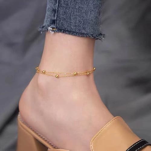 Choice Of All Gold Layered Beads Anklet Bracelet For Women Double Chain Foot Ankle Jewelry (K:gold 2 Layer Bead) #TOP5