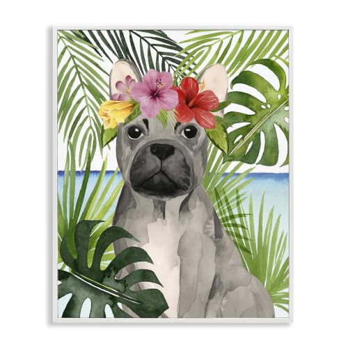Tropical French Bulldog Floral Charm, 16 x 20 Inch Framed Giclée Print