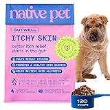 GutWell Itchy Skin - Dog Itching Skin Relief & Seasonal Allergy Itch Relief for Dogs - Promotes Skin Hydration, Elasticity & Healthy Barrier with Triple-biotic Blend, Zinc, & Vitamin E - 120 Scoops