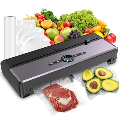 Image of Sealer Machine for Food Storage, 85KPA Strong Suction, Dry /Moist Mode, Automatic Seal in 10-20 Seconds with 10 Vacuum Bags & 1 Roll, Built-in Cutter, Bag Storage & Vacuum Hose, for Home Kitchen Use