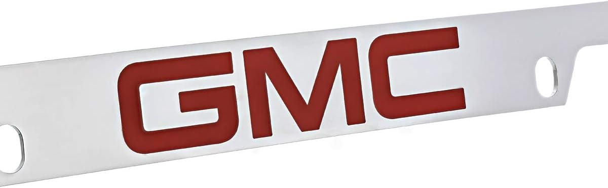 GMC Red Logo Chrome Plated Metal Top Engraved License Plate Frame Holder