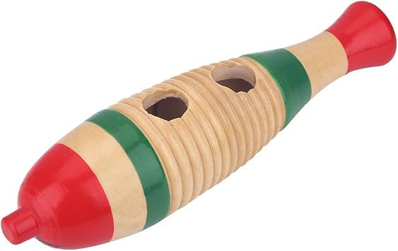 Bnineteenteam Fish-Shaped Wooden Guiro Percussion Instrument with Scraper