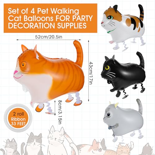 4 Pcs Cat Balloons Aluminum Cat Balloons for Birthday Animal Pet Cats Balloon Walking Animal Foil Mylar Balloon for Theme Birthday Party Decorations Halloween - Thumbnail 3