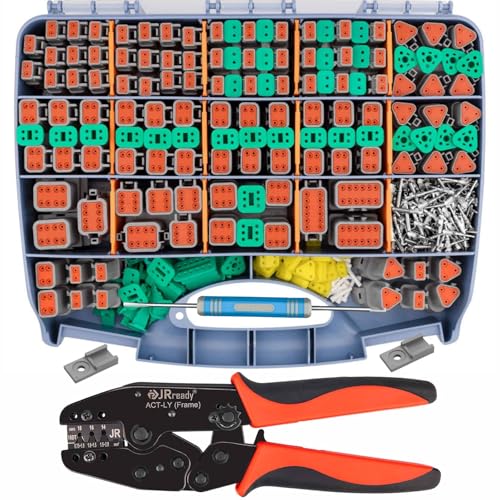 JRready DW5004 Deutsch Connector Kit - 2 3 4 6 8 12 Pin DT Connectors IP68 Waterproof, Size 16 Stamped Contacts 14-18AWG with Deutsch Crimp Tool, Deutsch Pin Kit