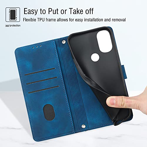 Nvwa Compatible With Moto G Play 2023 Phone Case Wallet With Credit Card Slots Kickstand And Two Wrist Strap Blue Leather Protective Cover With Embossed Design For Motorola Moto G Play 2023 6.5 Inch #TOP4