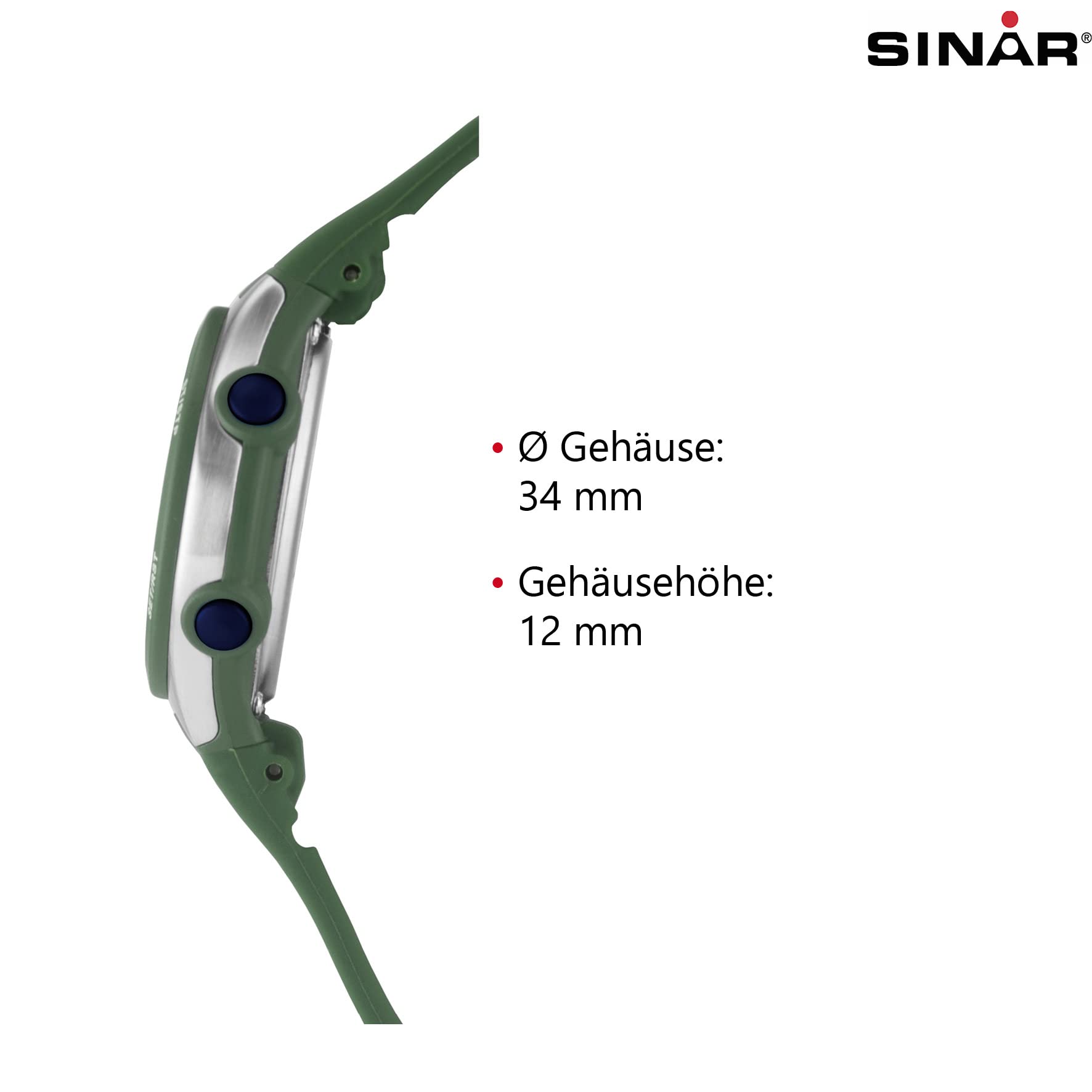 SINAR XF-68-3 - Orologio da polso per ragazzi, digitale, al quarzo, 10 bar, con allarme, luce EL e cinturino in silicone, verde oliva, blu, verde, Sportivo