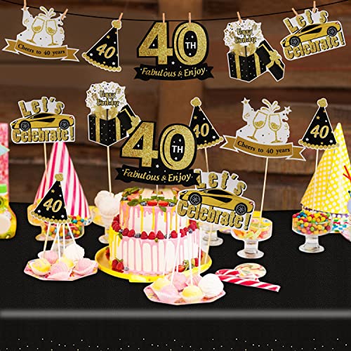 Jhkim 40Th Birthday Decorations Men -Happy 40 Year Old Party Decorations Supplies With Poster, Backdrop, Tablecloth, Centerpieces Sticks And Hanging Swirl, Cheers For Women Mens 40Th Birthday Party #TOP4