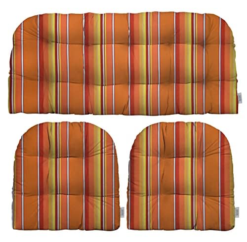 RSH DECOR: Sunbrella 3-Piece Tufted Wicker Cushion Set | for Large Wicker Sets | Outdoor Loveseat & U-Shaped Seat Cushions | Crafted with Sunbrella Performance Fabric | Dolce Mango
