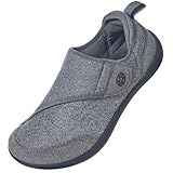 Sisttke Diabetiker Schuhe Herren Hausschuhe Damen Leichte Extra Weit Walkingschuhe Klettverschuß rutschhemmend Freizeitschuhe Arthritis Ödem Geschwollen Gesundheitsschuhe,D-Grau,44 EU