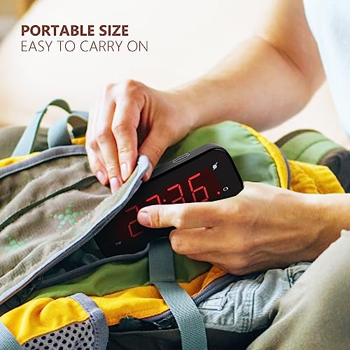 Timegyro Small Digital Clock Battery Operated, LED Travel Alarm Clock Battery Powered with Snooze, Cordless, Brightness Adjustable, 12/24Hr, Easy to Use - Thumbnail 3