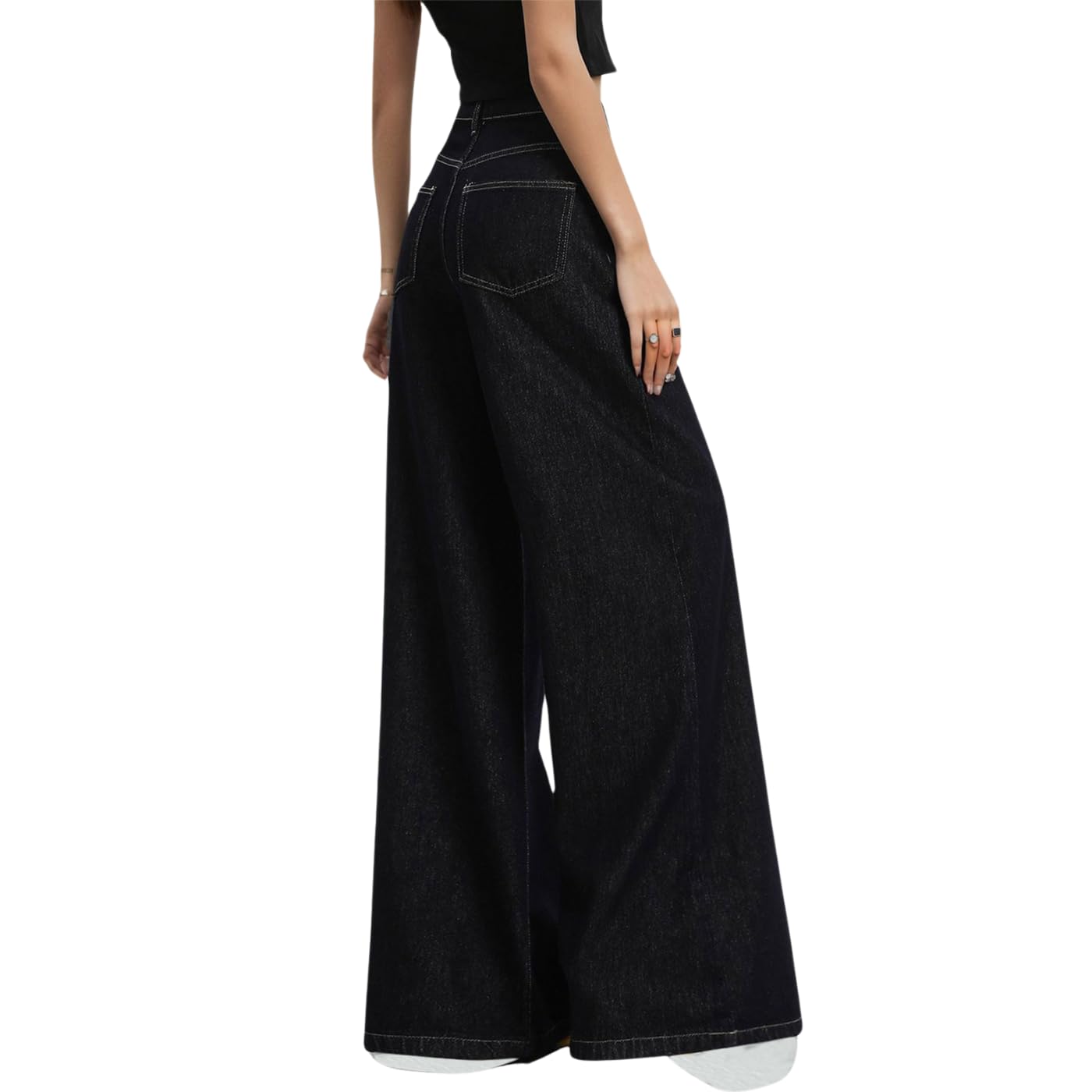 そそい　weatDistressed WidePants Terraced Wide Leg Pant in Black