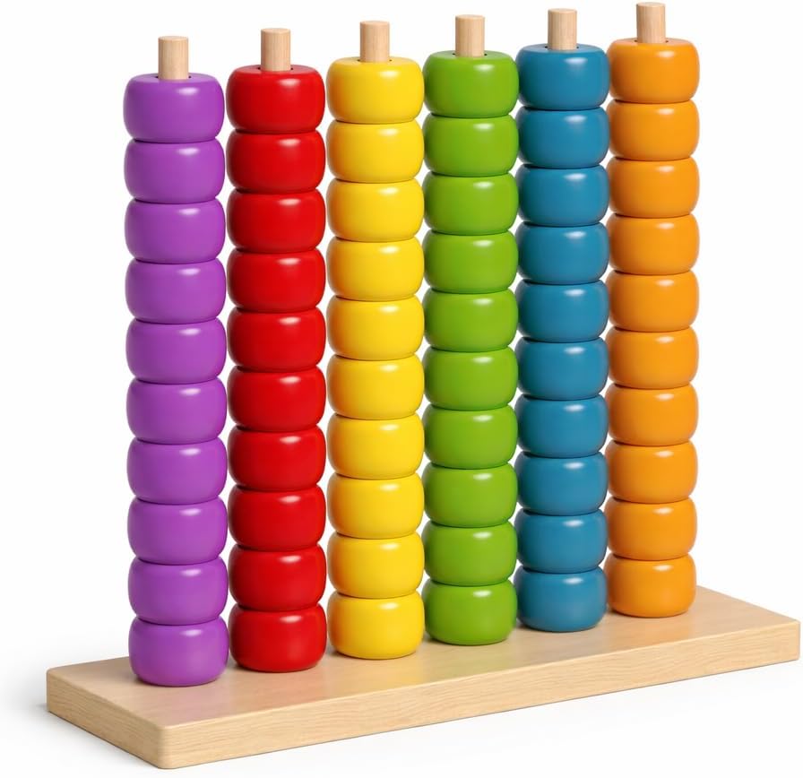 Color Stack Challenge Game, Ring Stack Race Color Matching Puzzle with Challenge Cards, Competitive Speed Logic Tabletop Brain Teaser for Family Game Night, 2 Player Set with Racks and Rings (2-Pack)