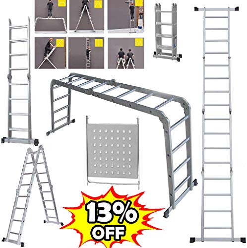 Escalera telescópica de aluminio multiusos plegable, con bloqueo de seguridad de goma y pies de goma antideslizante, plateado