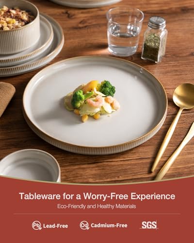 Richmount Star Plates and Bowls Set, 18 Pieces Dinner Sets for 6 People, Stoneware Dinnerware Sets with Dinner Plates/Salad Plate/Cereal Bowls, Dishwasher & Microwave Safe, Cappuccino White - Image 5