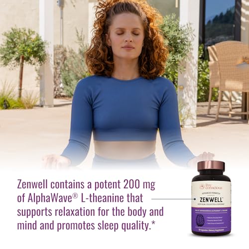 Live Conscious KSM-66 Ashwagandha Supplement w/L Theanine & AlphaWave - ZenWell Everyday Stress Relief, Cognitive, Brain Health - Ashwagandha for Men & Women - 60 Capsules
