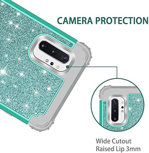 Lontect For Galaxy Note 10 Plus 5G Case 3 In 1 Heavy Duty Hybrid Sturdy High Impact Shockproof Protective Cover Glitter Bling Case For Samsung Galaxy Note 10+ Plus/Note 10 Plus 5G,Shiny Green/Grey #TOP2