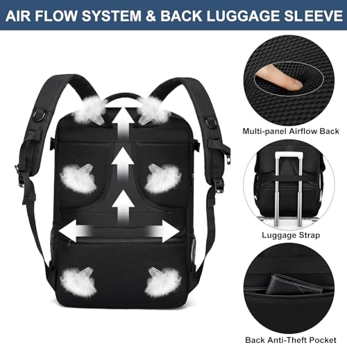 LIGSAN Handgepäck Rucksack 55x40x20 Handgepäck Rucksack für Flugzeug 44L Groß Reiserucksack Handgepäck Tasche 55x40x20cm Reisetasche 55x40x20 Carry-On Rucksack Handgepäck für 18 zoll Laptop, Schwarz