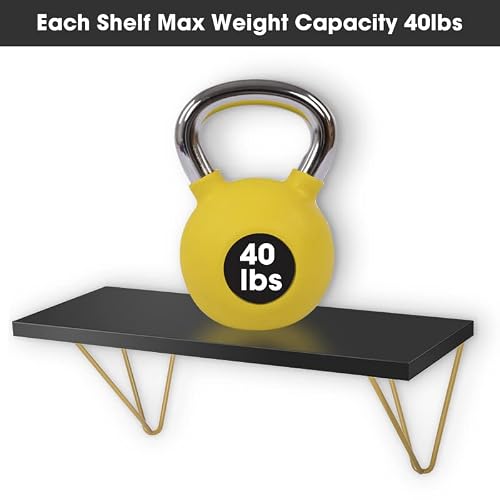 Dcigna Floating Shelves Wall Mounted Set Of 3, White Floating Shelves With Triangle Gold Bracket, Hanging Wall Shelves For Home Decor, Living Room, Bedroom, Kitchen, Bathroom Etc. (Black) #TOP4