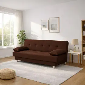 Sofá Cama 3 Lugares Casal Reclinável Suede com Almofada (Marrom)