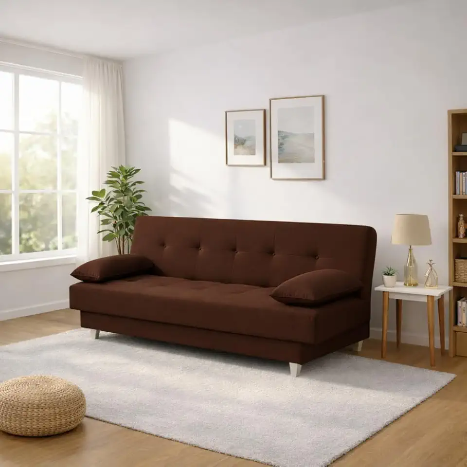 Sofá Cama 3 Lugares Casal Reclinável Suede com Almofada (Marrom)