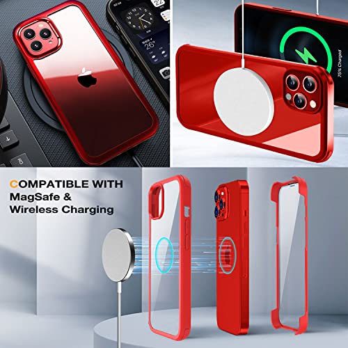 Ubunu Iphone 11 Pro Case With Screen Protector [Built-In 9H Hard Tempered Glass], For Magsafe 360 Full Body Protection, Clear Protective Iphone 11 Pro Phone Case Cover For Men Women 5.8'', Red #TOP4