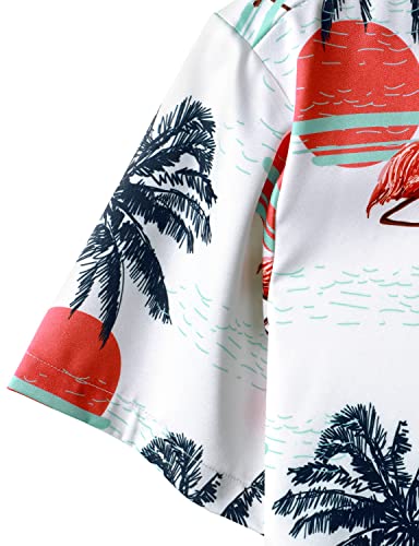Jogal Mens Flower Flamingo Hawaiian Shirts Short Sleeve Button Down Beach Shirt Navy White X-Large #TOP3