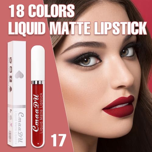 Image of evpct 1Pcs Wine Red Liquid Matte Lipstick Lipgloss Set for Women, labiales mate 24 horas originales matte larga duracion 24 Hour Lipstick Lip Stains Long Lasting Waterproof 24, 17#
