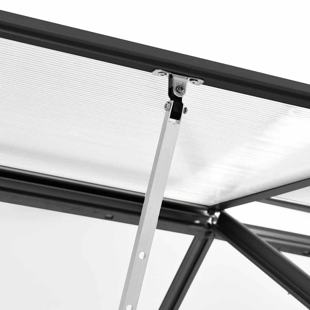 Szklarnia z fundamentem, antracyt, aluminium, poliwęglan, 190 x 370 x 132 do 202 cm, 7,03 m², 11,74 m³, do domku na pomidory, z wentylacją i ochroną przed mrozem