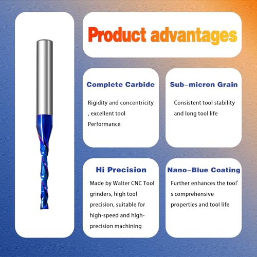 Image of 2PCS Solid Carbide Spiral Up-Down Cut Router Bit 1 /4 inch Shank,1 /8 inch Cutting Diameter,2-1 /2 inch OAL with Coated CNC Woodworking Compression Bit for Cutting Carving Slotting & Milling
