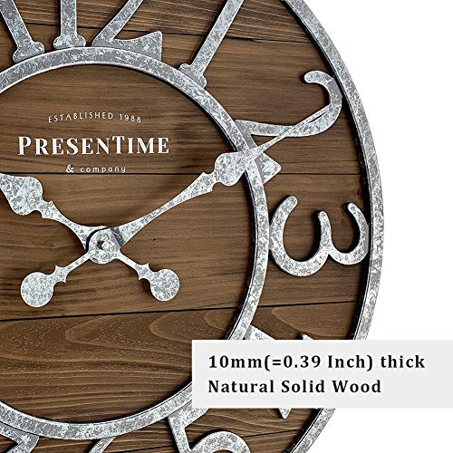 PresenTime 19.5-Inch Galvanized Barnwood Clock