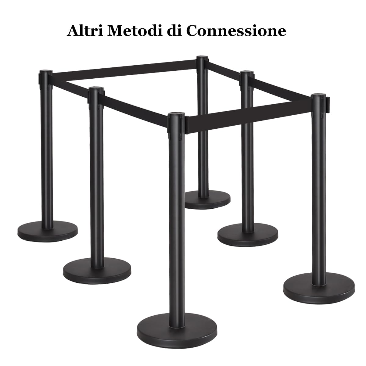 GYMAX Set di 4 Paletti per la Fila d'Attesa Neri con Corda Nera, Paletti di Guida Neri Retrattili con Cintura Retrattile di 2M, Paletti di Separazione Retrattili, Fila d'Attesa, Nero