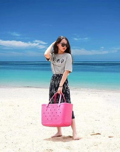 Natelei Rubber Beach Bag With Straw Sun Hat Washable Open Rubber Tote Bag Travel Bags Handbag For The Beach Boat Pool Smorts M #TOP3