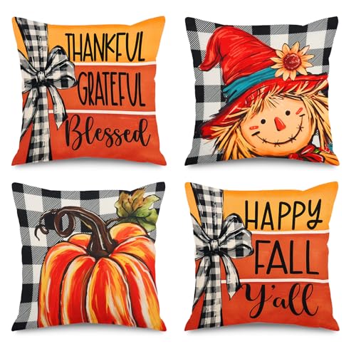 MEIVINES Herbst Deko Kissenbezüge 45x45 4er Set Kürbis Kissenbezug