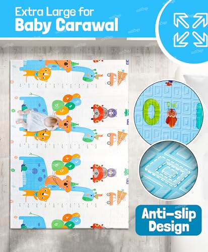 Image of Zest 4 Toyz Play Mat For Baby Double Sided Waterproof & Extra Large Anti-Slip Folding Mats Infant Gym Water Resistant Play & Crawl Carpet For Babies Boys And Girls (Blue),1 Count